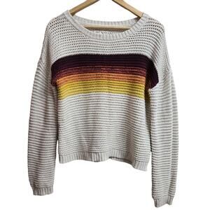 Aeropostale Womens Retro Multicolor Ombre Rainbow Striped Open Knit Sweater M